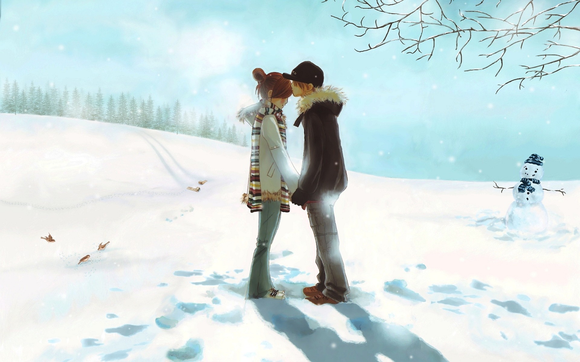 Anime Love Couple Kiss HD Wallpaper